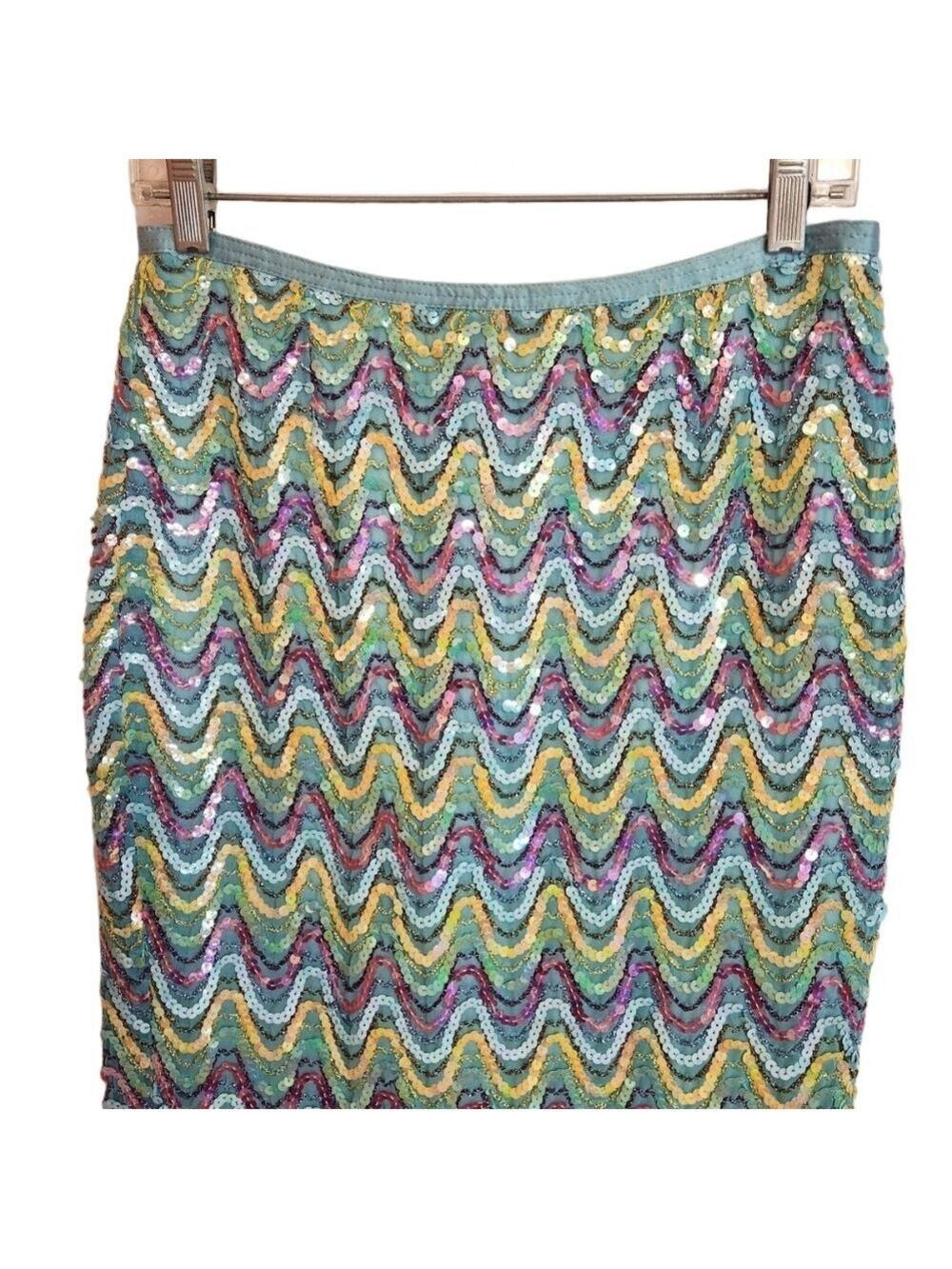 Cynthia Steffe Blue Pink Sequin Pencil Skirt Size 10 - Picture 3 of 10